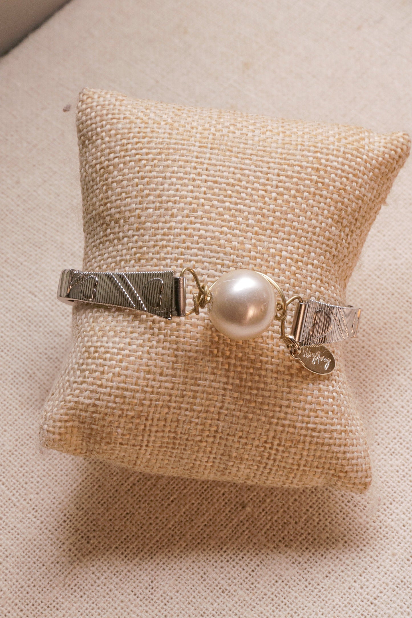 LS Upcycled Vintage Watch Band Pearl Bracelet