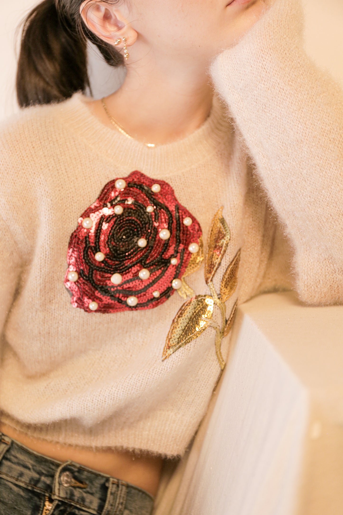 OOAK Rose Pearl Sweater