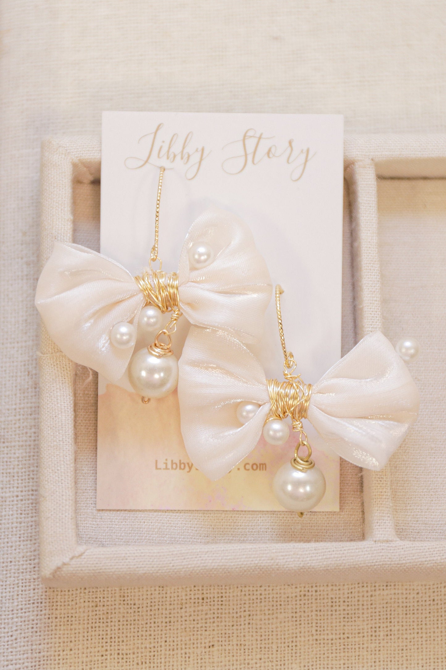 OOAK Chiffon Pearl Bow Earrings