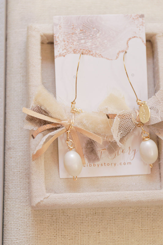 OOAK Vintage Pearl and Handmade Bow Earrings