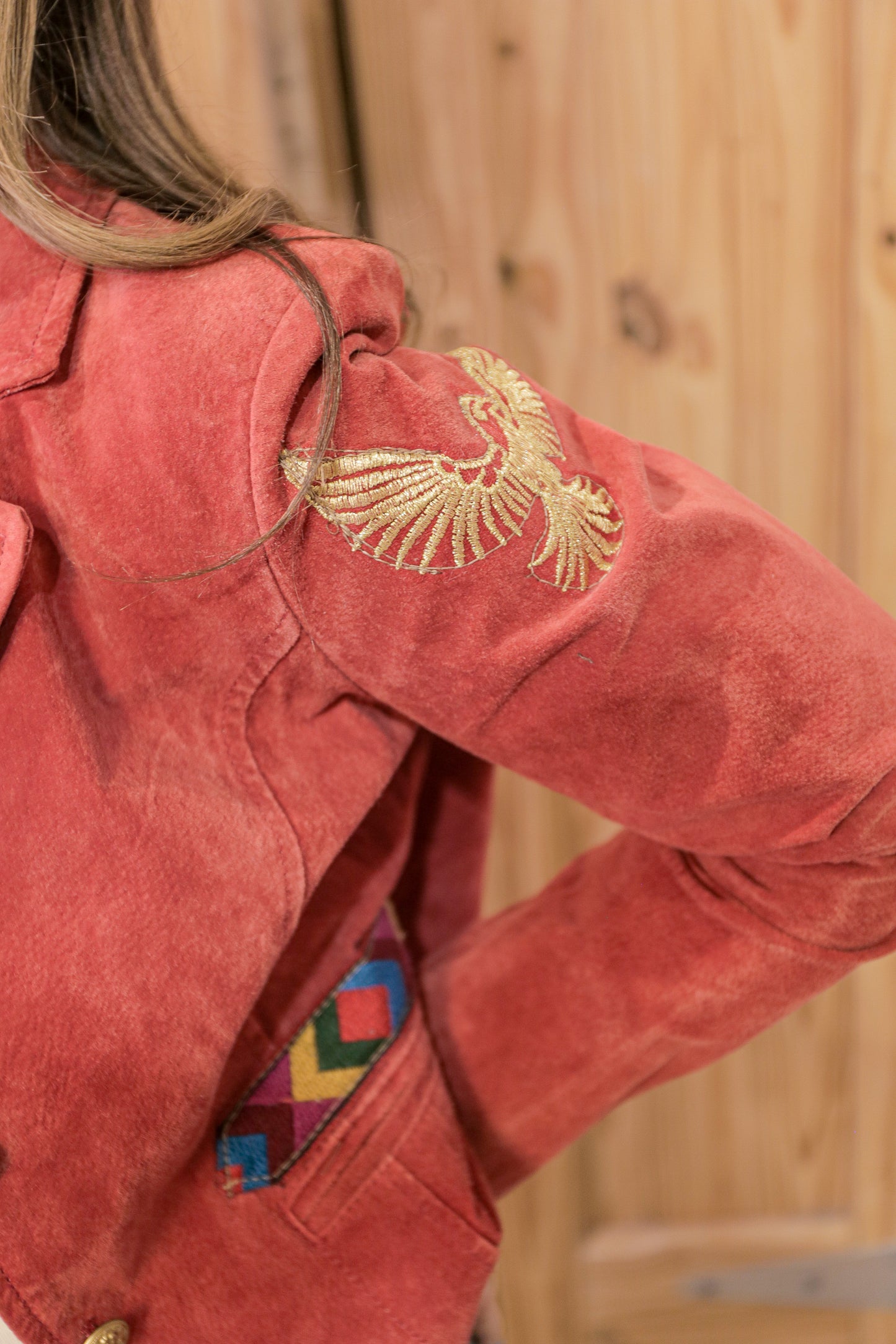 Vintage Suede Jacket Upcycled with Embroidered Patches