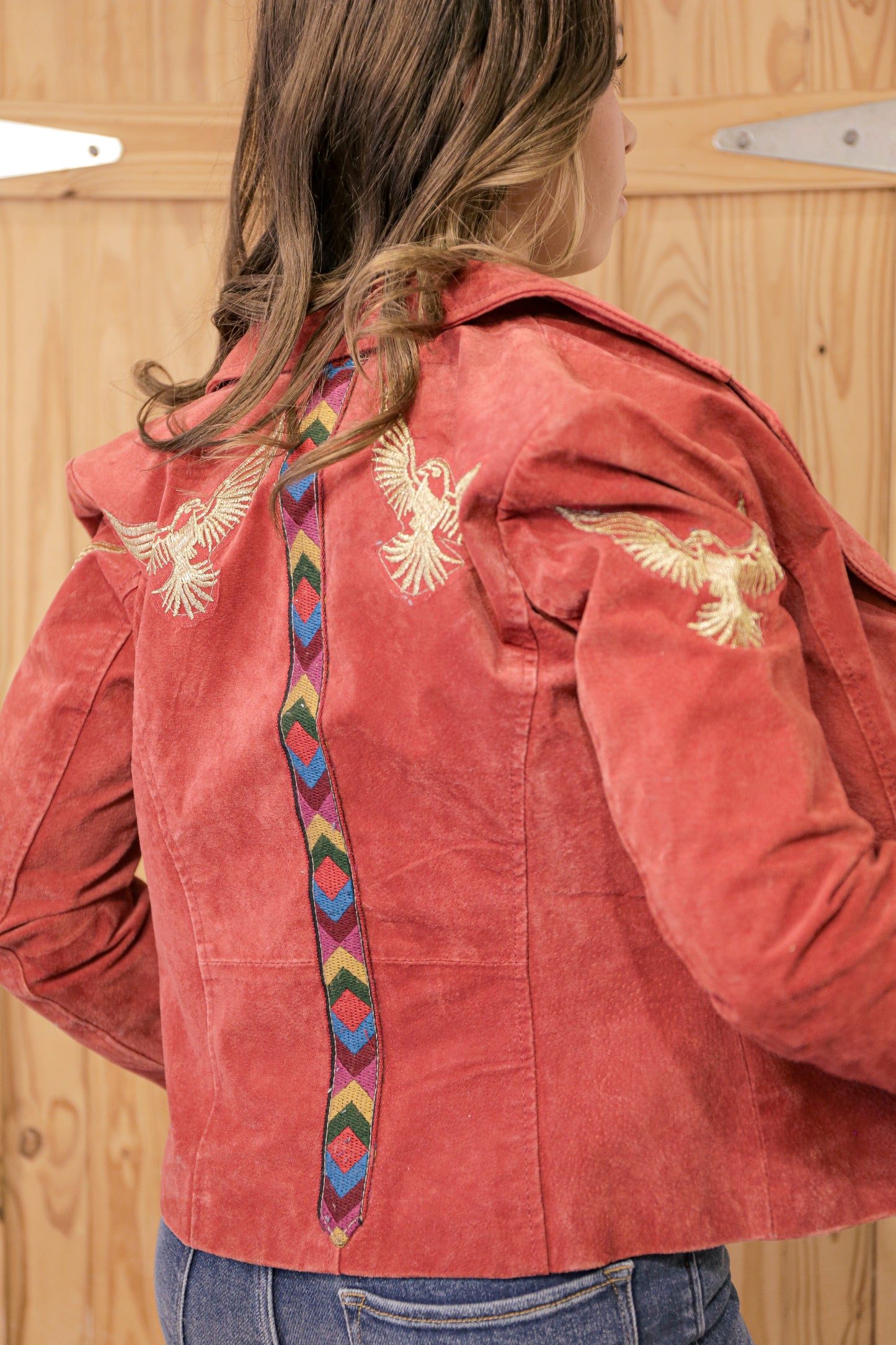 Vintage Suede Jacket Upcycled with Embroidered Patches