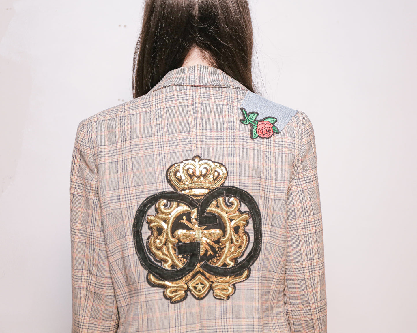 OOAK Vintage Plaid Gucci Patch Blazer