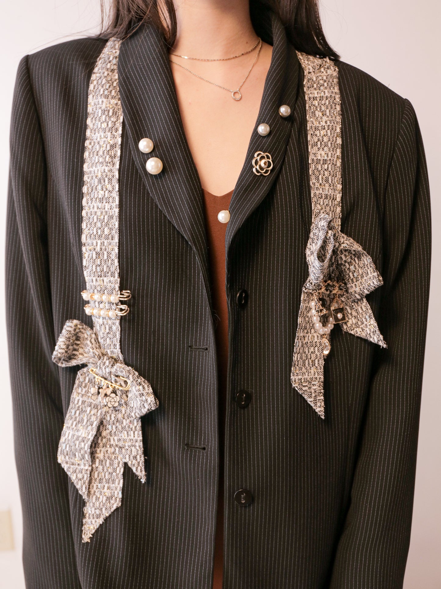 OOAK Blazer Embellished with Tweed Ribbon