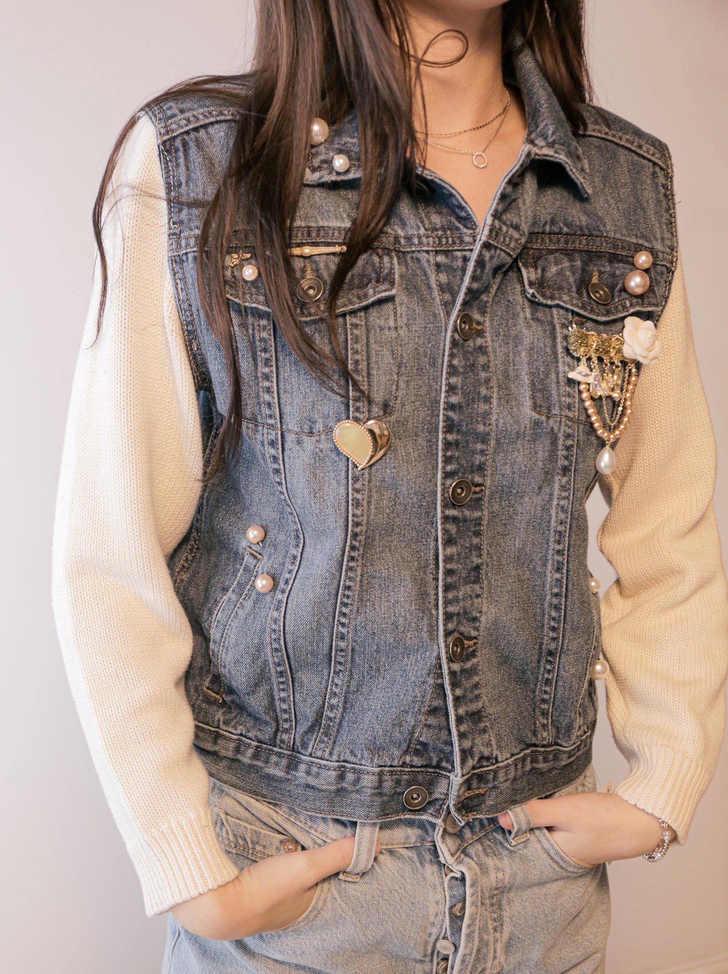 Libby Story OOAK Denim Sweater Jacket