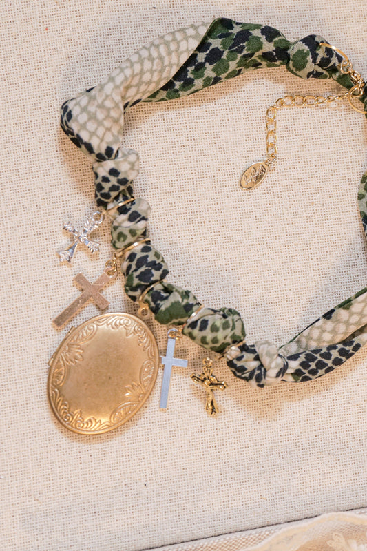 Locket & Cross Fabric Necklace | One-of-a-Kind