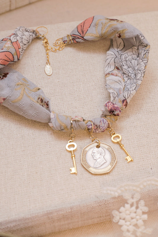 Foreign Coin Fabric Charm Necklace | One-of-a-Kind