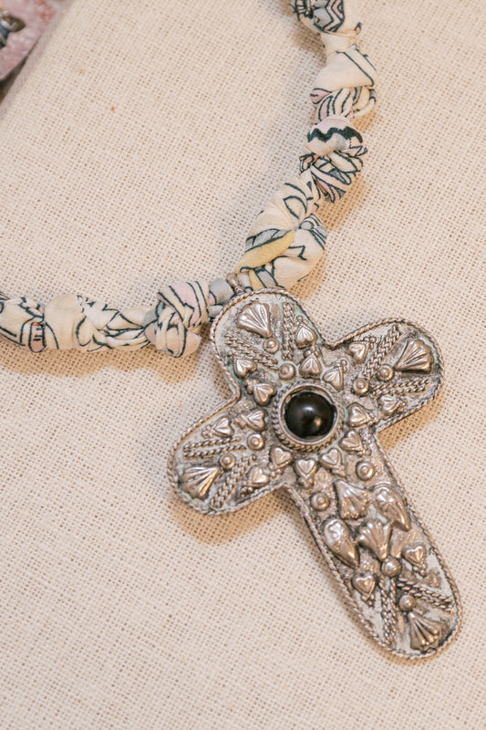 Fabric Vintage Cross Necklace | One-of-a-Kind