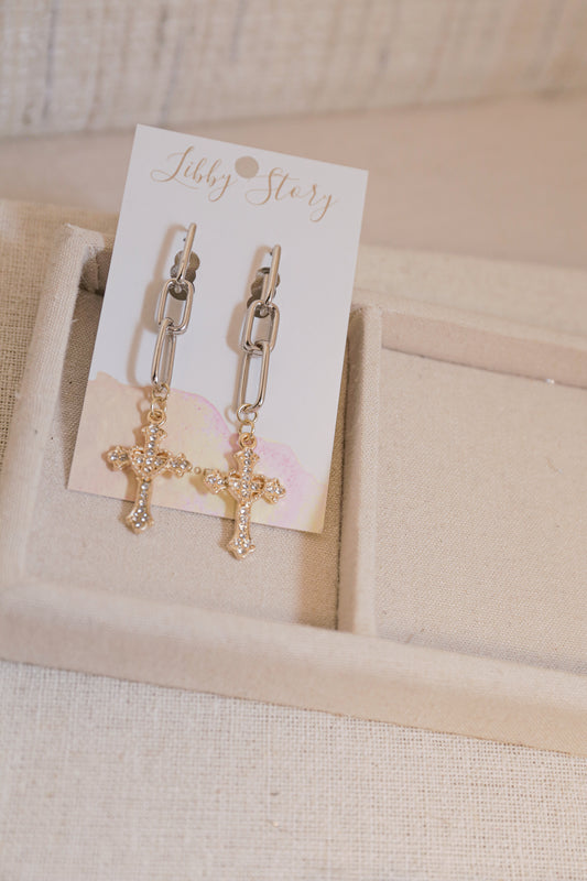 Libby Story Chain Link Cross Earrings | One-of-a-Kind