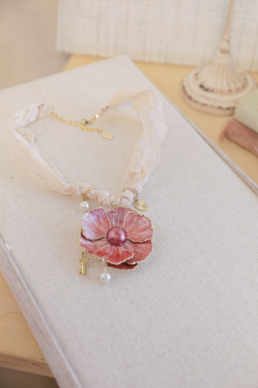 Poppy Charm Lace Necklace | One-of-a-Kind