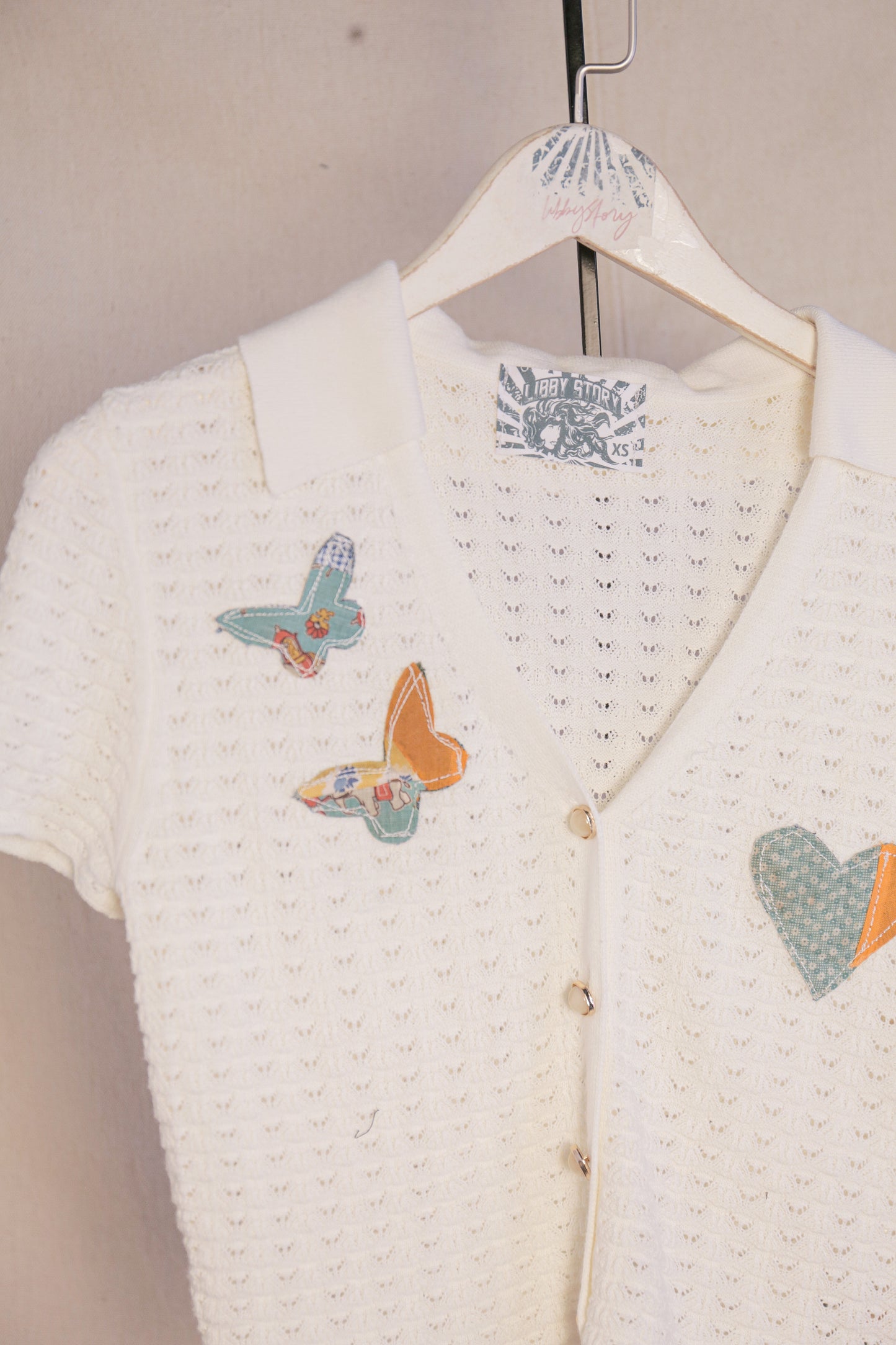 Butterfly Patchwork Crochet Button Up Top | One-of-a-Kind