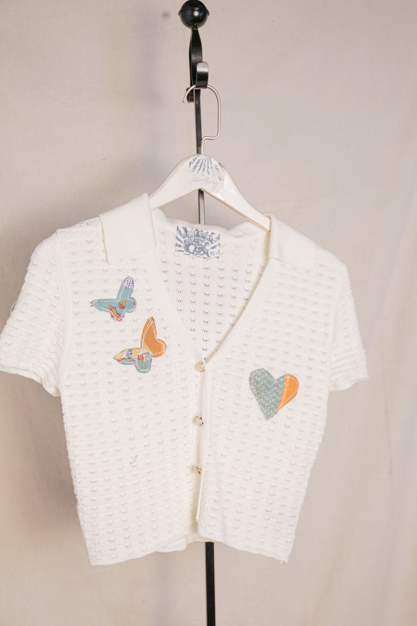 Butterfly Patchwork Crochet Button Up Top | One-of-a-Kind