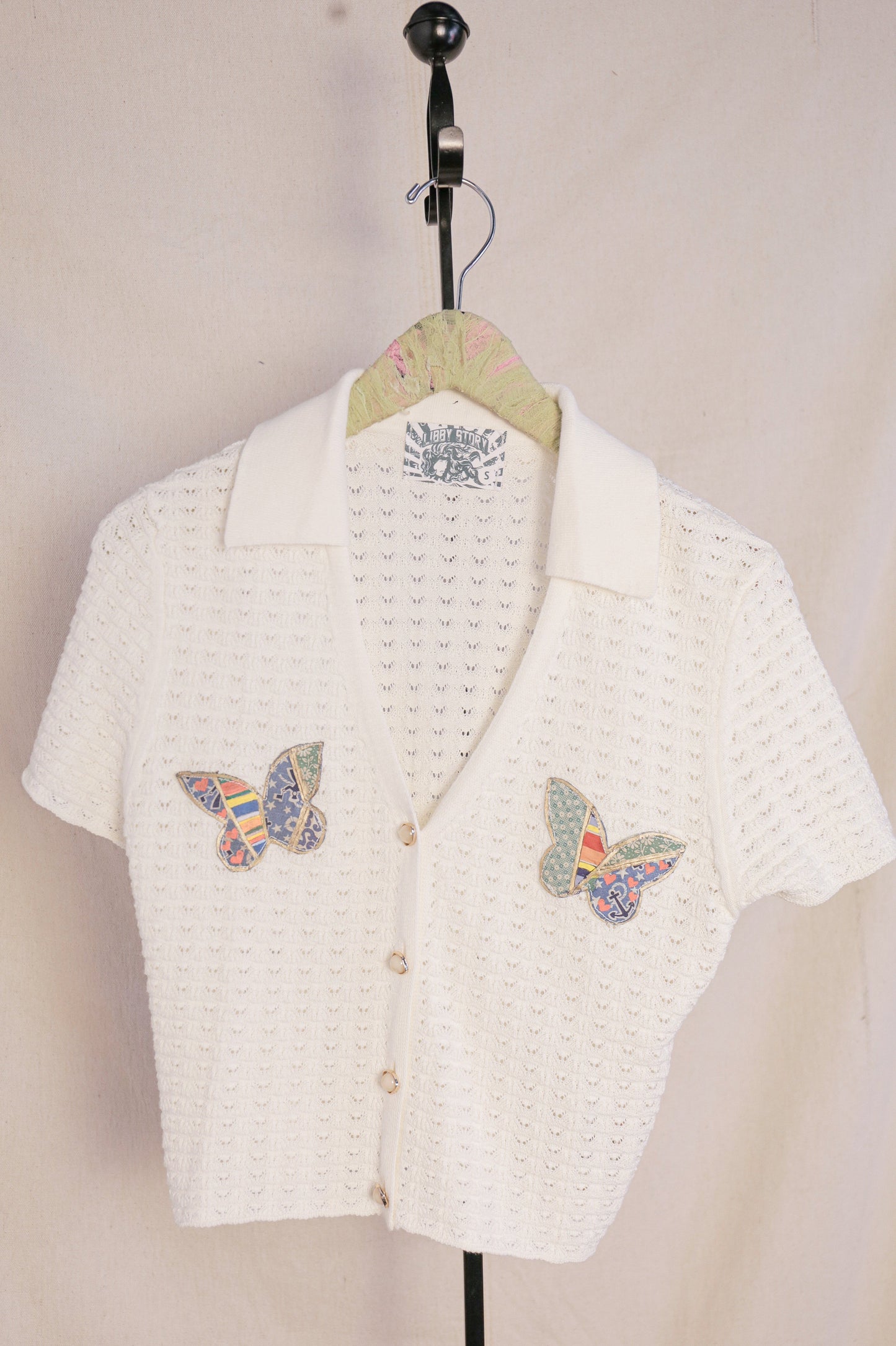 Butterfly Patchwork Crochet Button Up Top | One-of-a-Kind