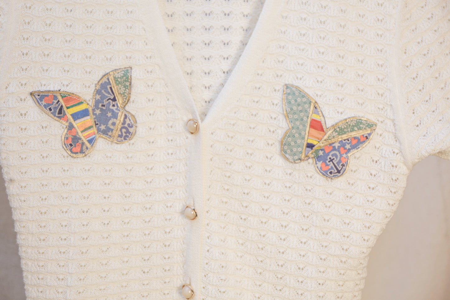 Butterfly Patchwork Crochet Button Up Top | One-of-a-Kind