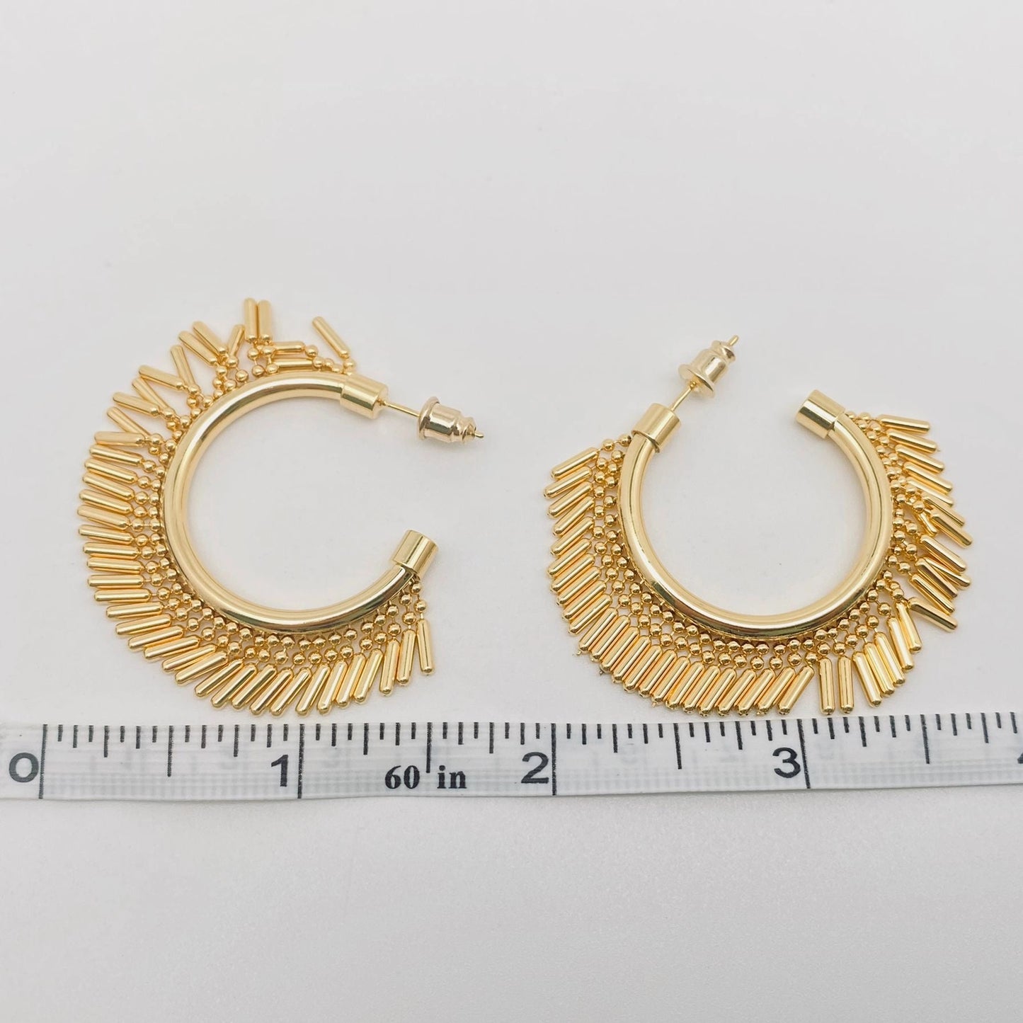 18K Gold Plated C-Shaped Tassel Hoop Earring