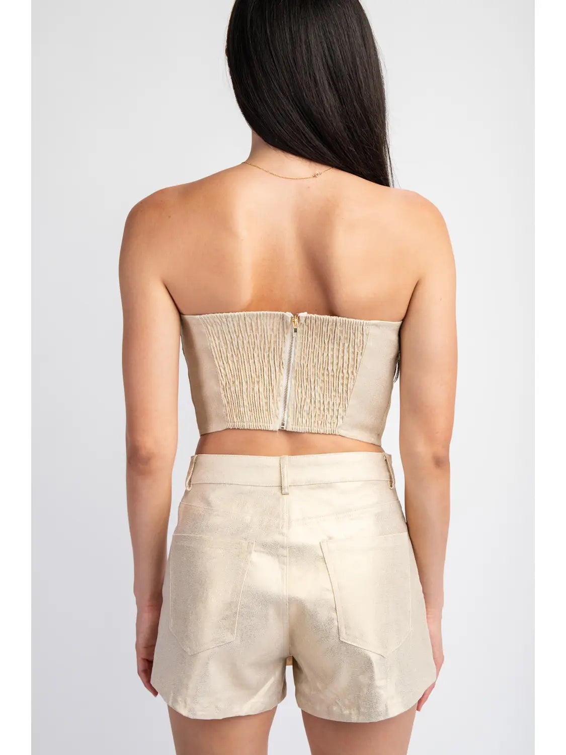 Foiled Twill Tube Corset Top