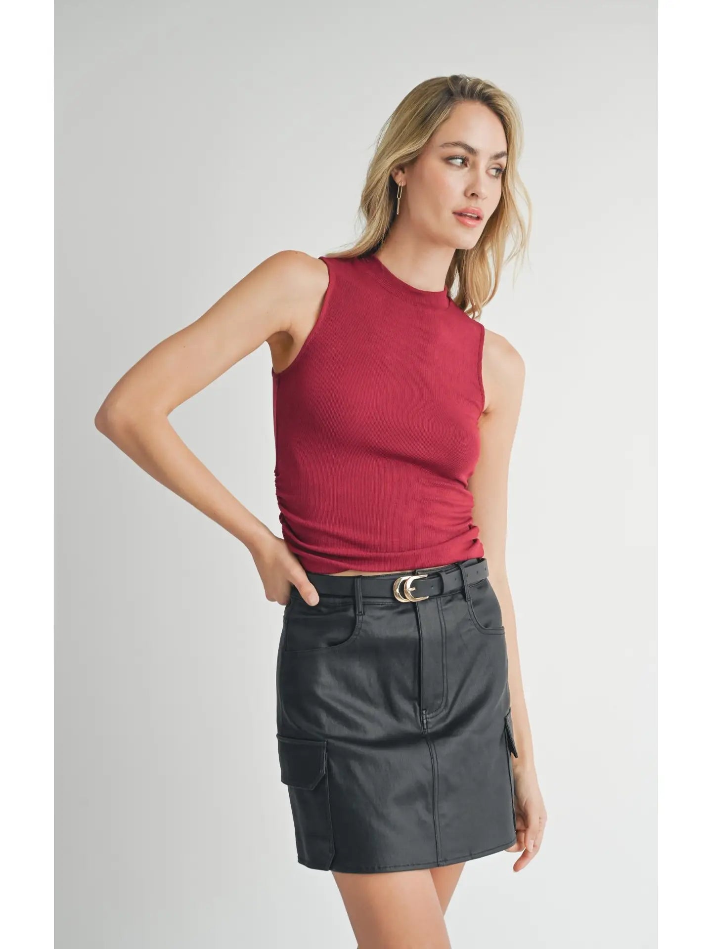 Sadie & Sage Ronan Mock Neck Ruched Knit Tank