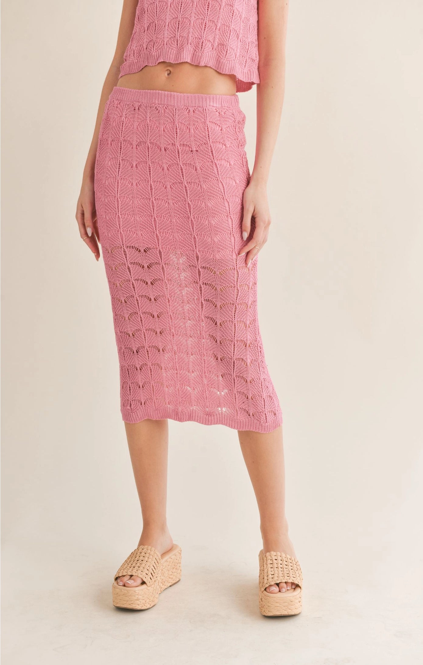 Sage the Label Cappuccino Open Knit Midi Skirt