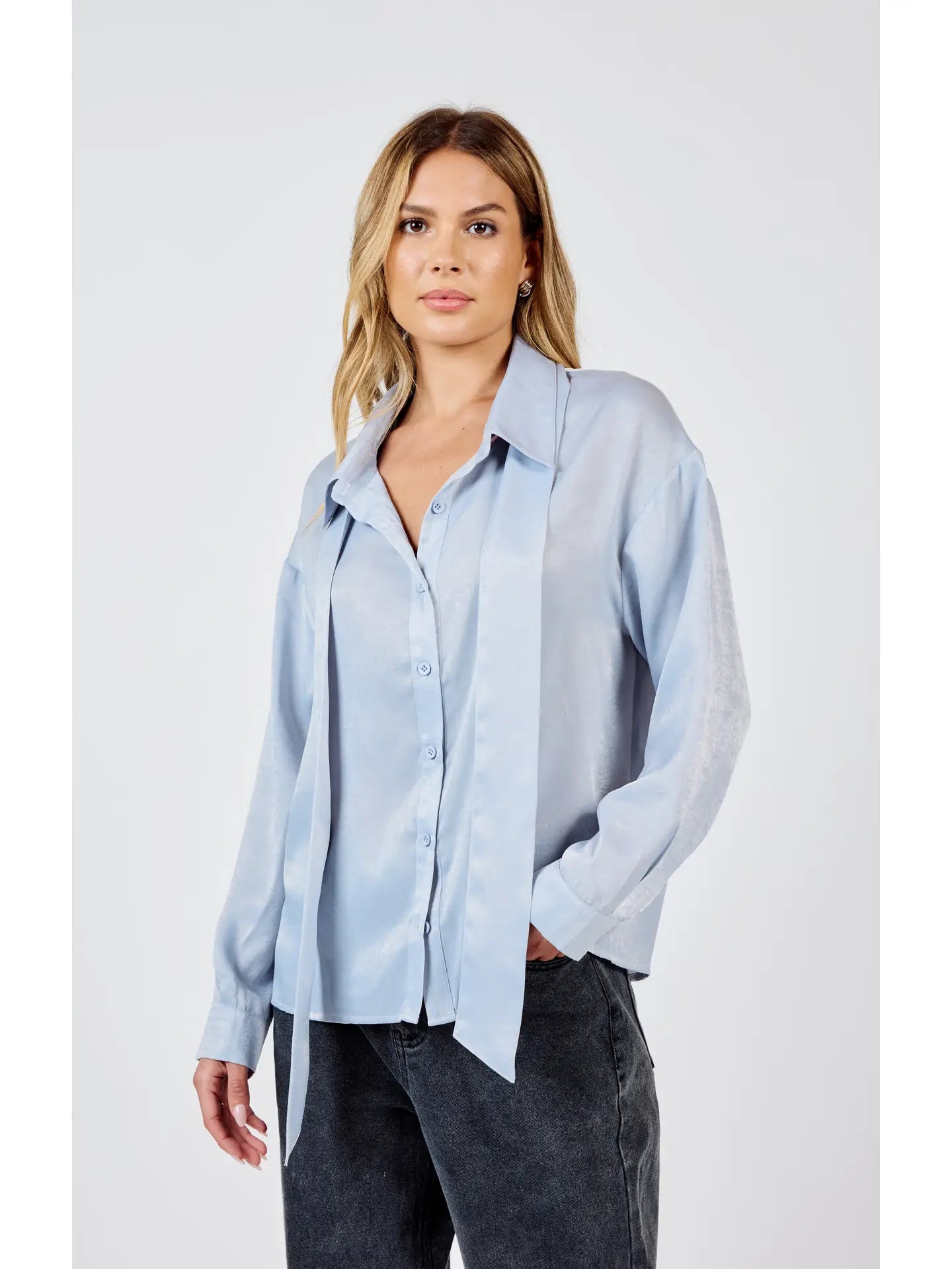 Sadie & Sage Flashing Lights Top with Self Neck Tie