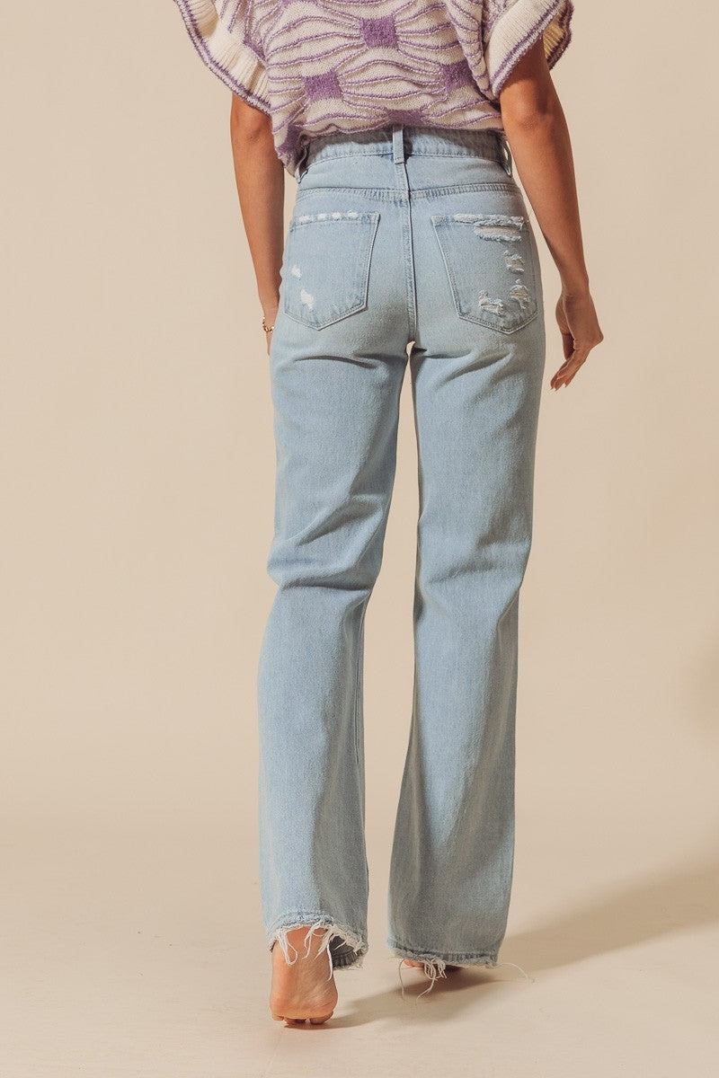 Ribbed 90s Boyfriend Mid Rise Denim Jeans