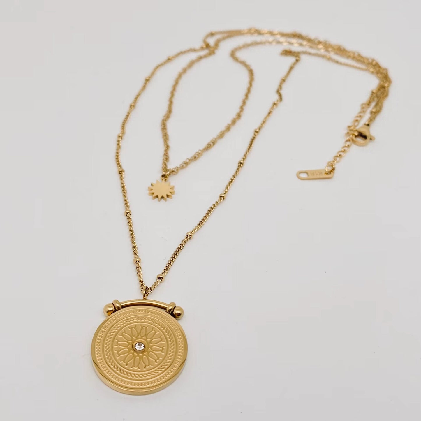 Sun Compass Pendant Double Layer Necklace