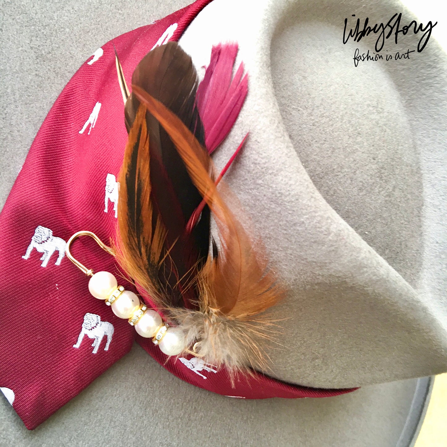 LS Upcycled Vintage Tie, Pin & Feather Wool Hat