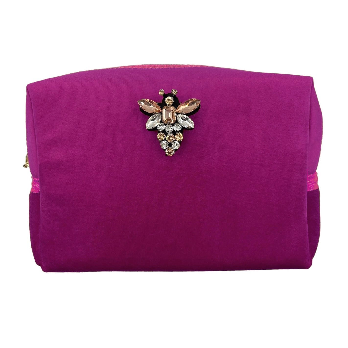 Fuchsia Velvet Makeup Bag w/ Detachable Queen Bee Pin