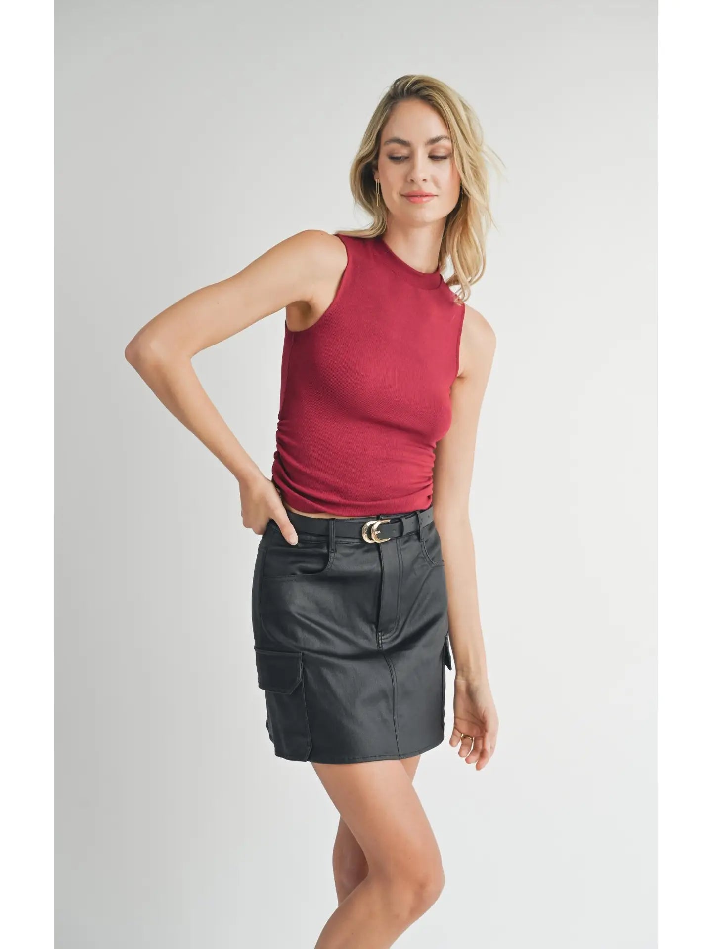 Sadie & Sage Ronan Mock Neck Ruched Knit Tank