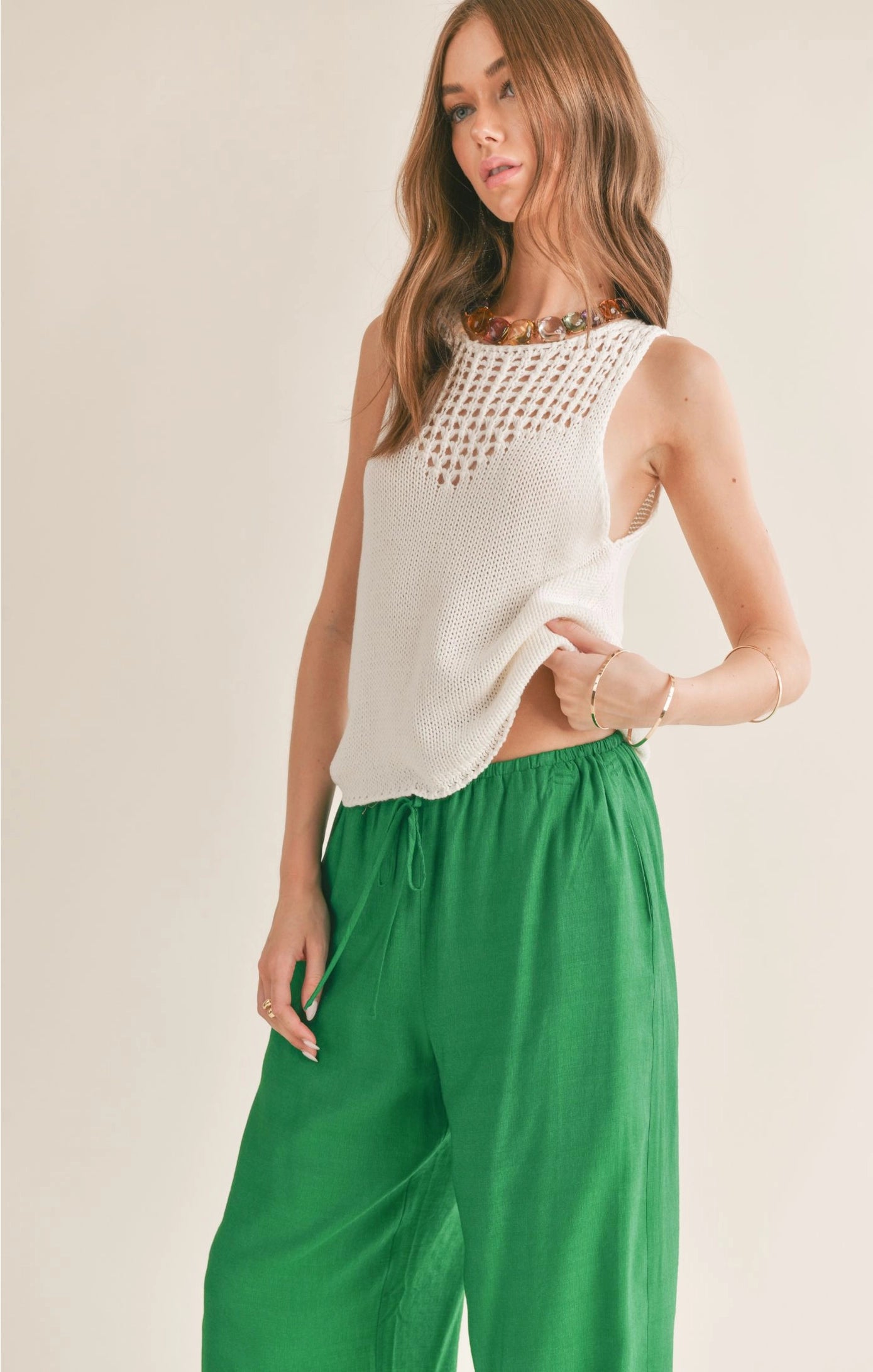 Sage the Label The Breeze Open Knit Neck Sweater Tank