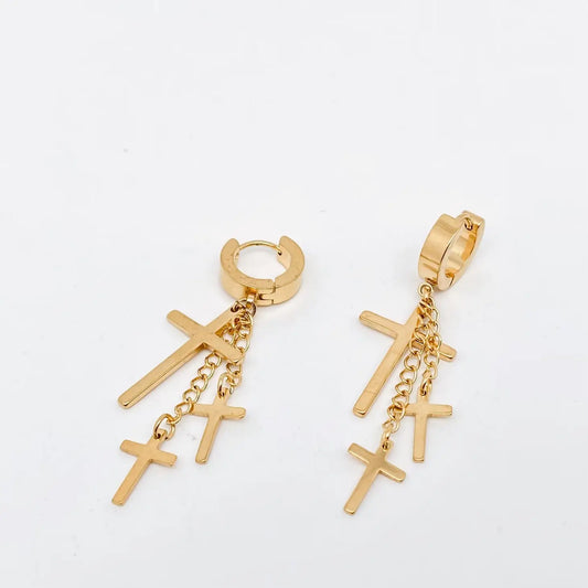 Triple Cross Pendant Hoop Earring