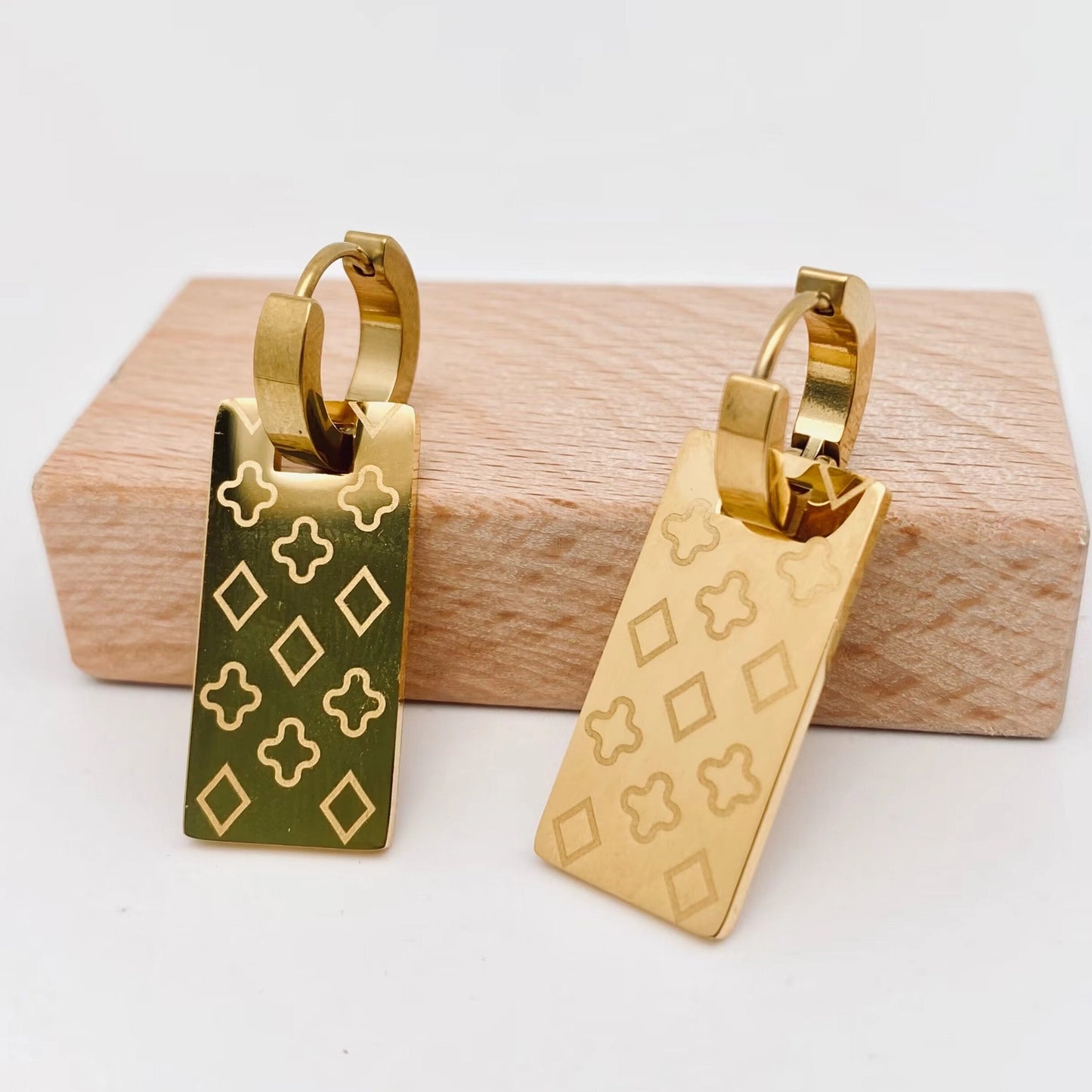 Rectangular Pattern 18K Gold Plated Huggie Earring