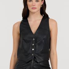 vintage havana leather button front vest