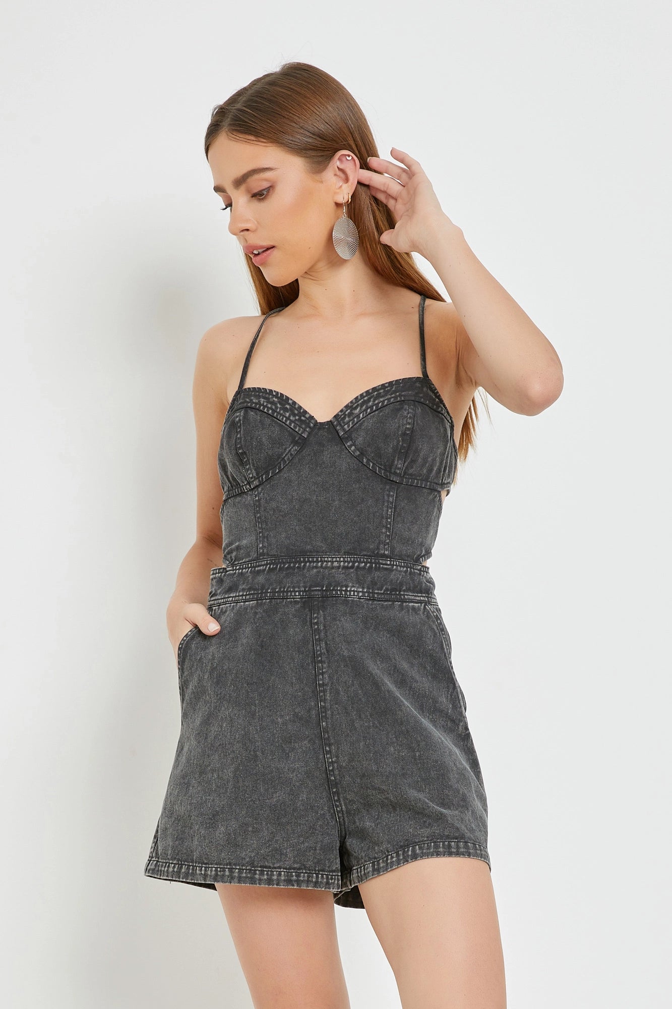 Open Back Denim Romper