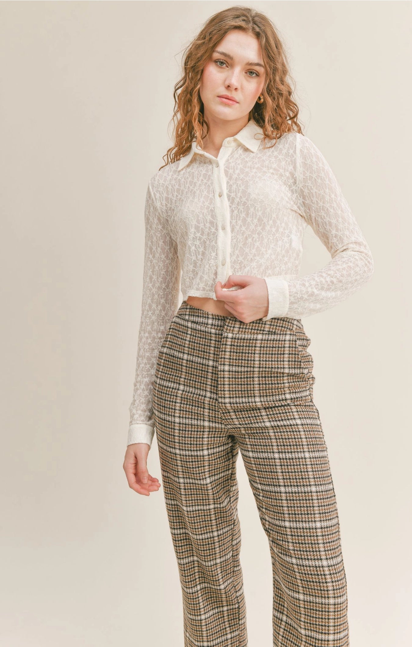 Sadie & Sage Bridgette Lace Crop Shirt