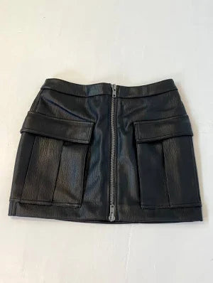 vintage havana black leather zip front skirt