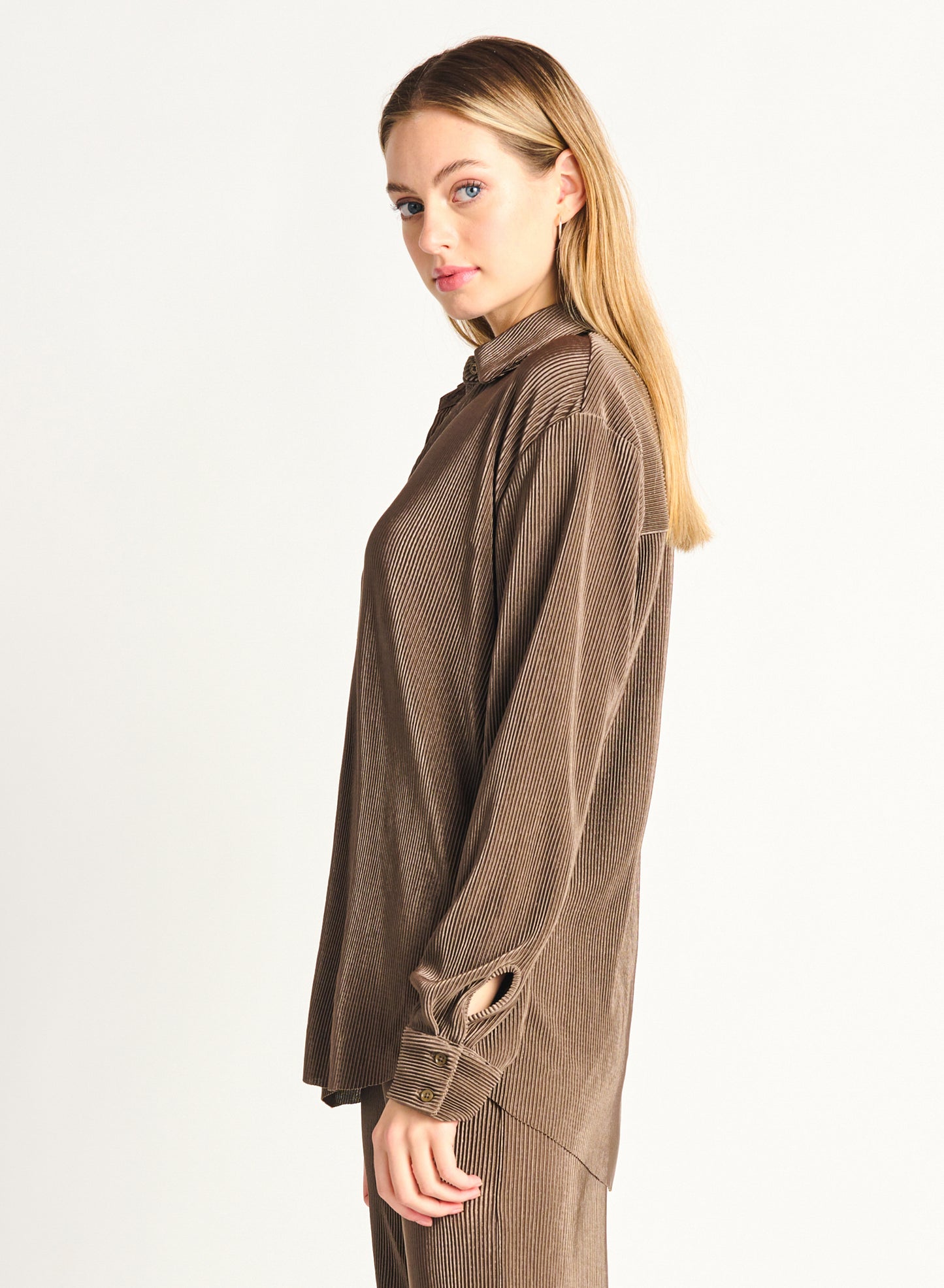 Dex Peanut Pleated Button Front Shirt