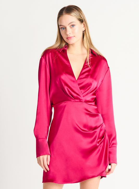 Dex Tammy Ruched Satin Wrap Dress