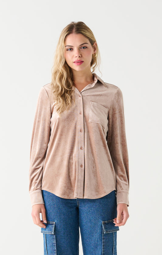 Dex Briana Button Front Velvet Shirt