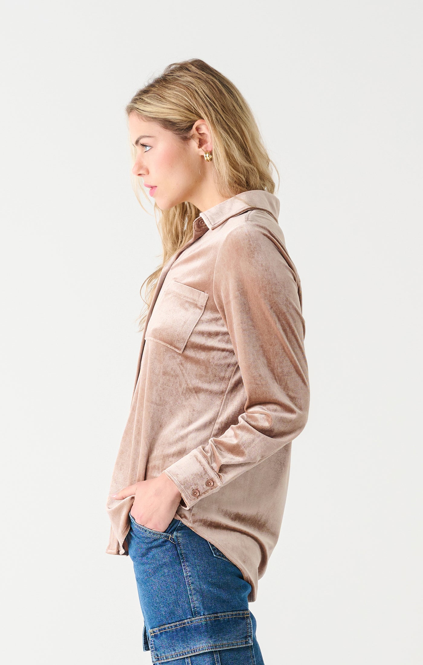 Dex Briana Button Front Velvet Shirt