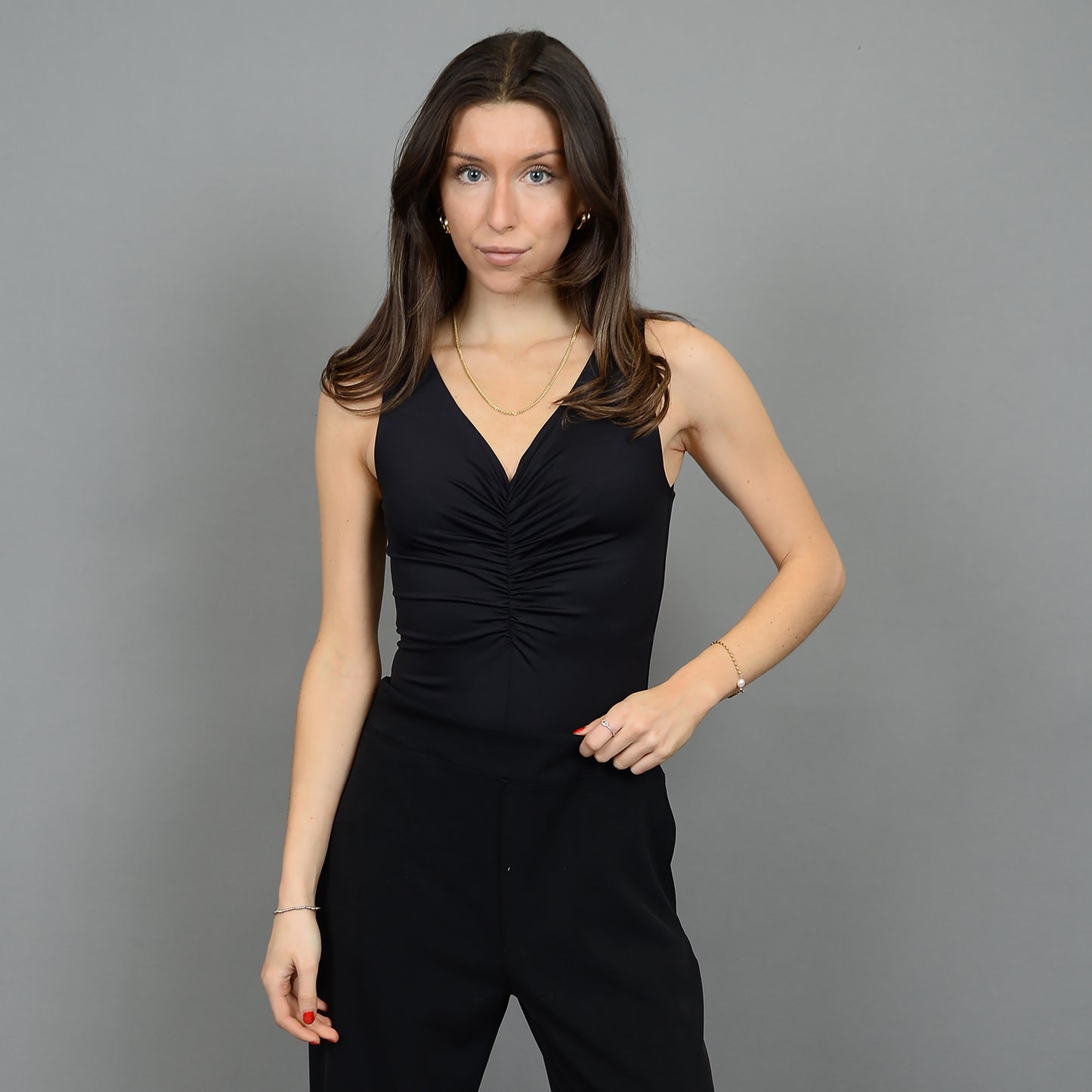 RDI Viola Sleeveless V-Neck Shirred Bodysuit