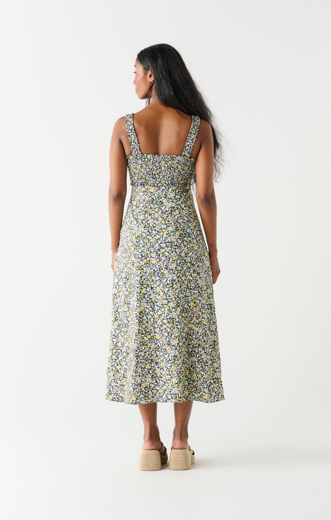 Dex Smocked Bodice Linen Midi Dress