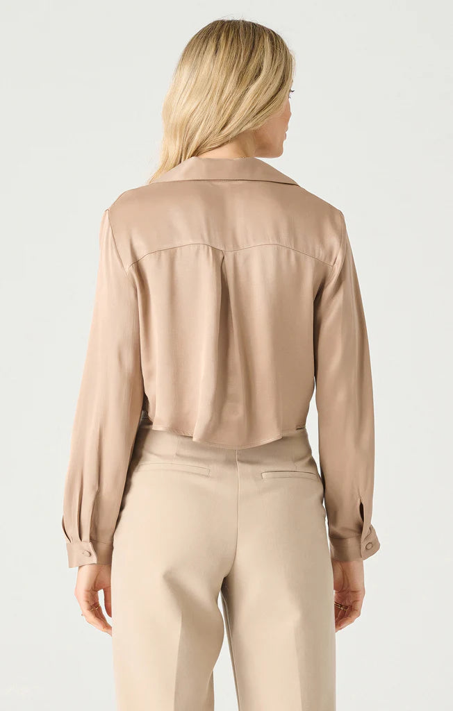 Dex Long Sleeve Button Front Cropped Blouse