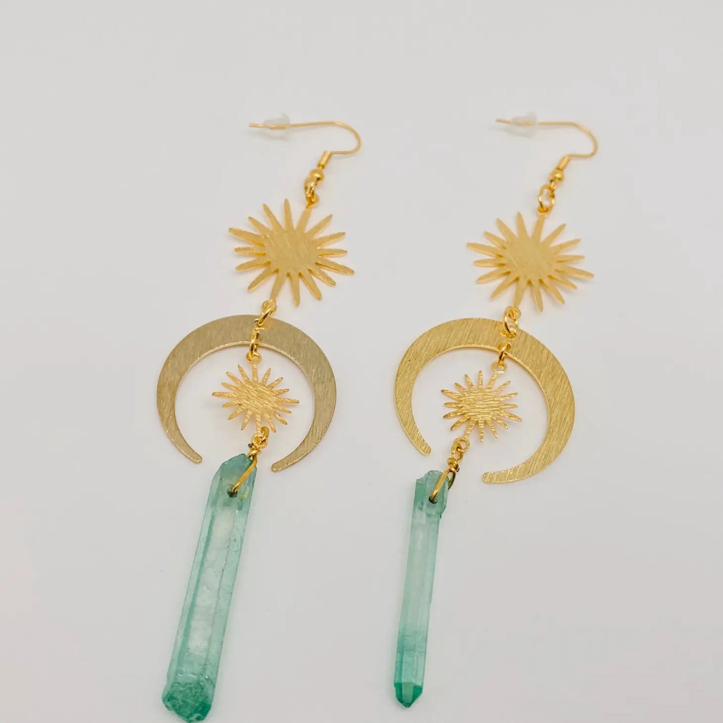 Green Crystal Star Moon Earring