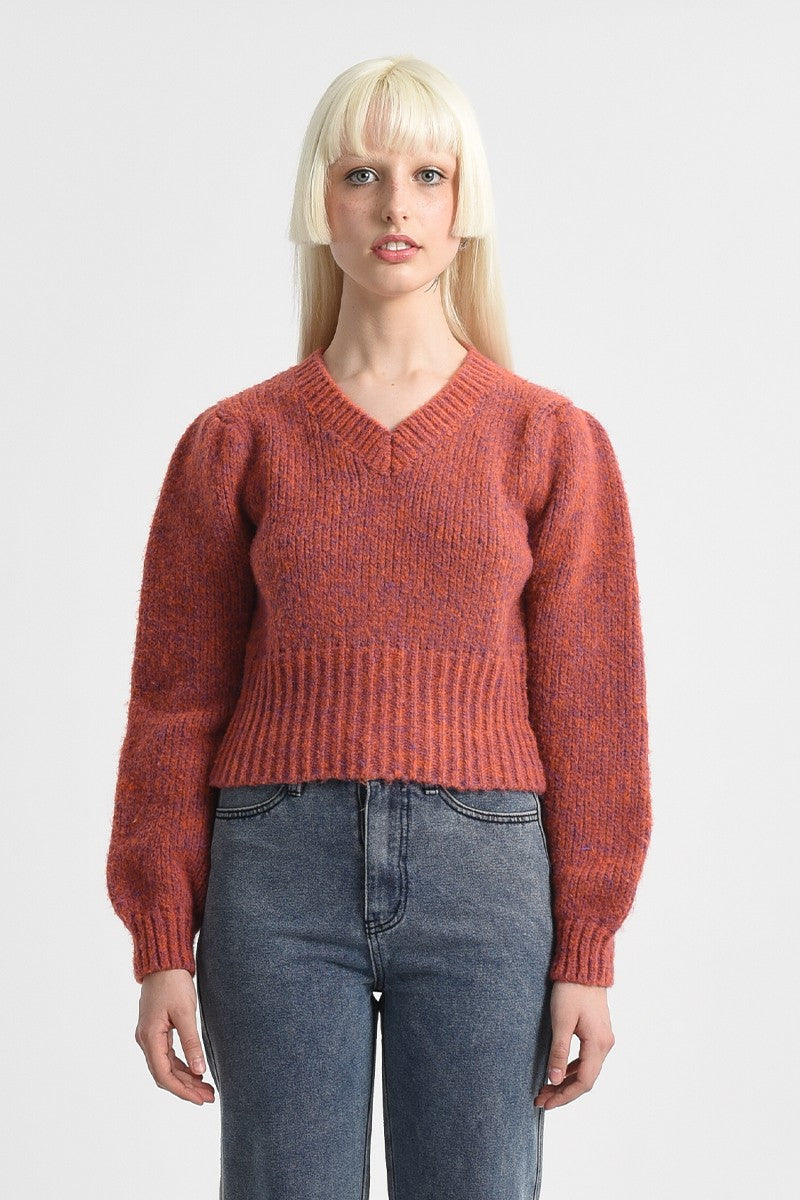 Molly Bracken Ribbed Cropped V-Neck Sweater