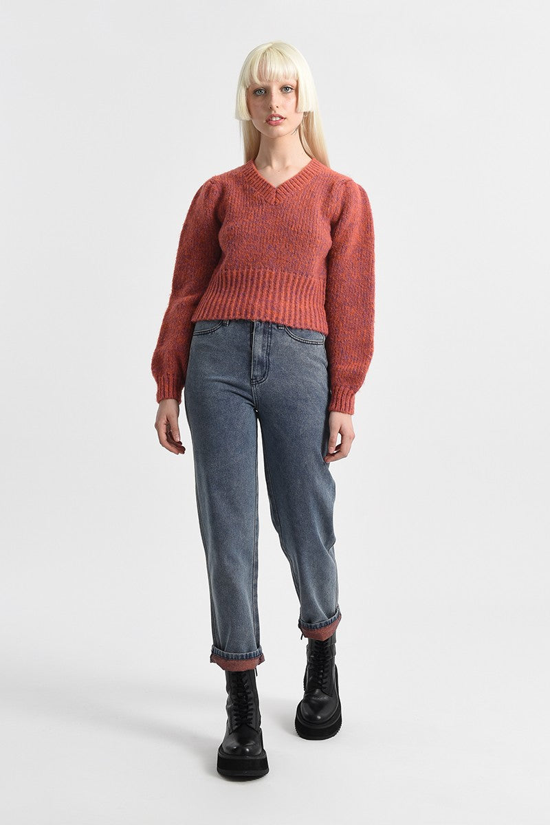 Molly Bracken Ribbed Cropped V-Neck Sweater