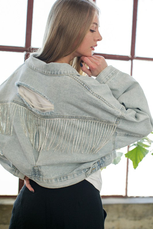 Lauren Rhinestone Fringe Denim Jacket