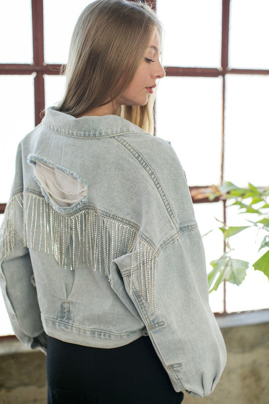 Lauren Rhinestone Fringe Denim Jacket