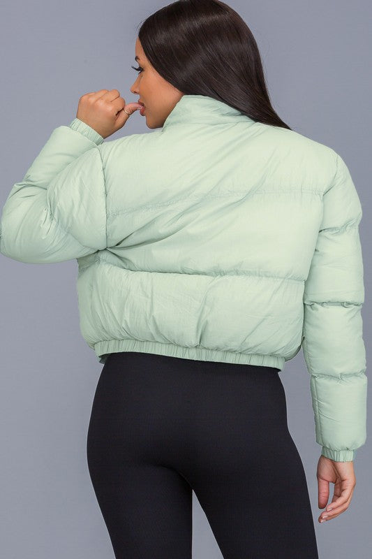 Holiday Mint Cropped Puffer Jacket