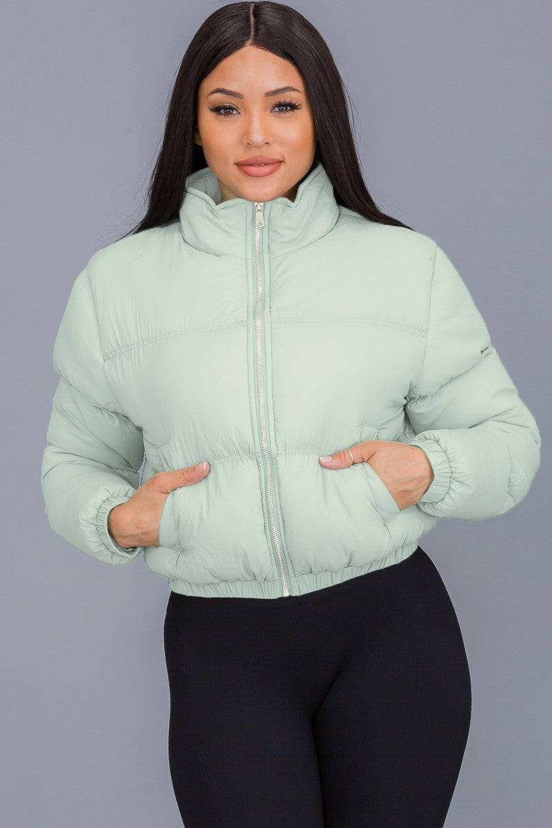 Holiday Mint Cropped Puffer Jacket