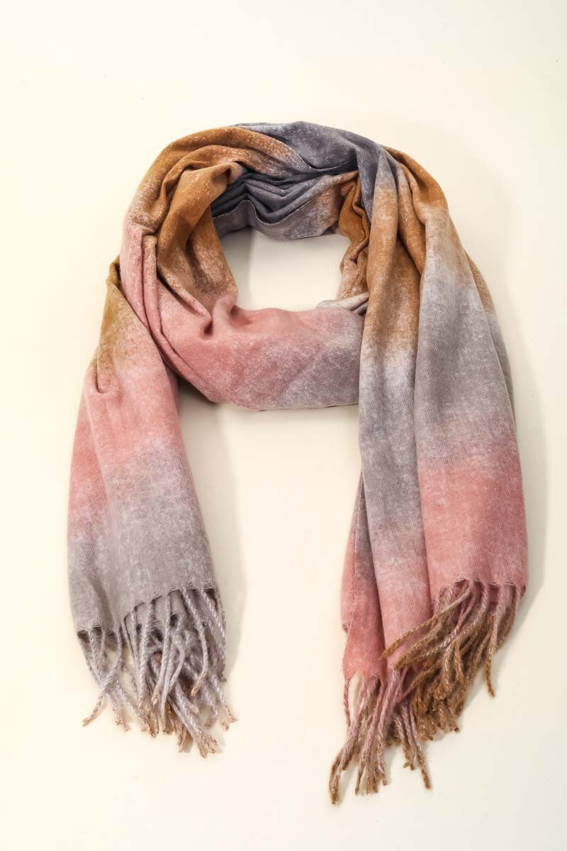 Dye Striped Fringe Oblong Scarf